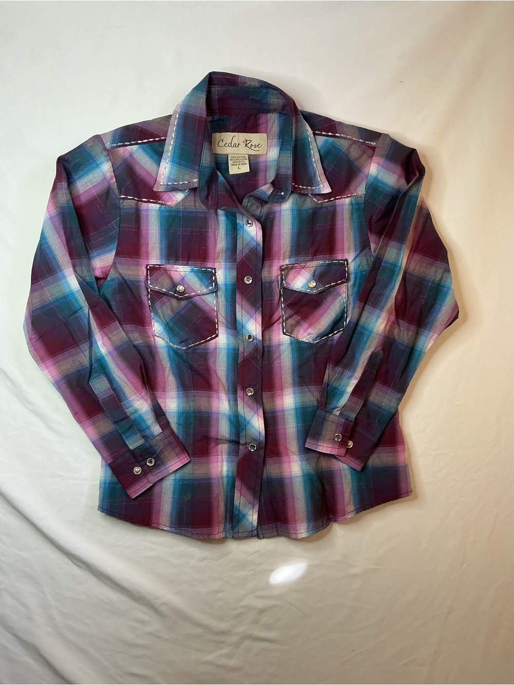 Girls' Purple Plaid Button-Down Shirt
